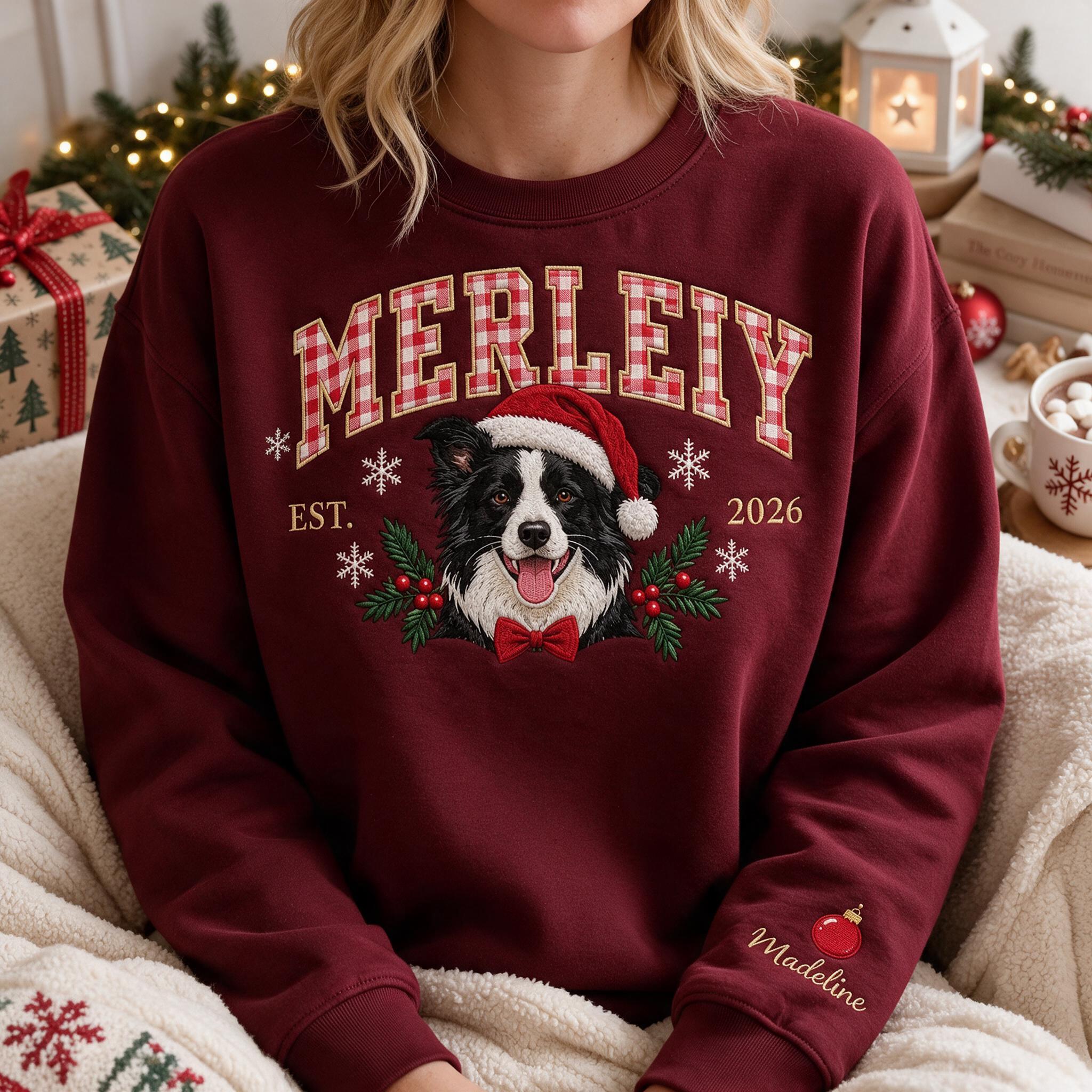 Full Color Embroidered Custom Pet with Photo Christmas Sweatshirt