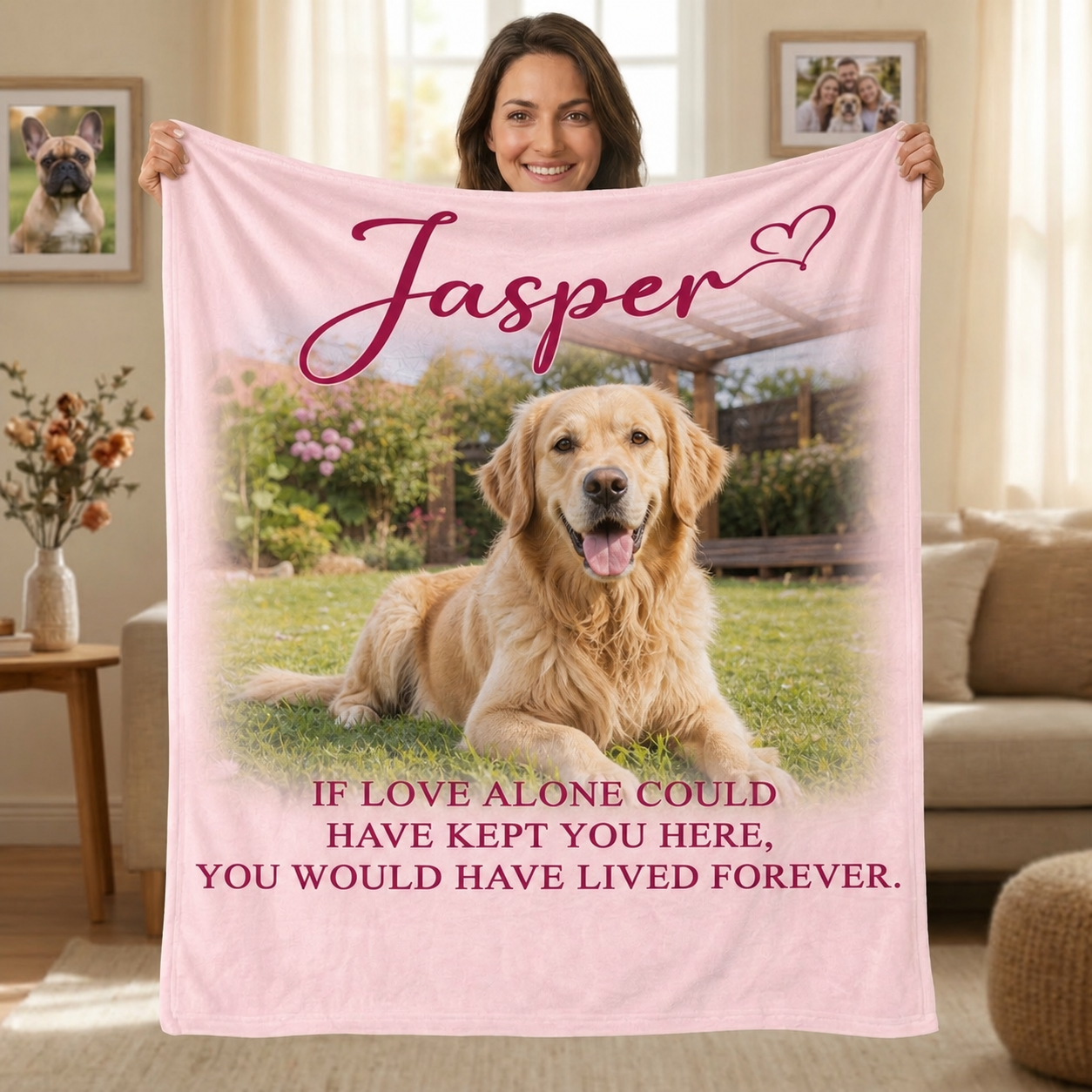 Customized Dog Photo Blanket with Name, Personalized Pet Memorial Blanket