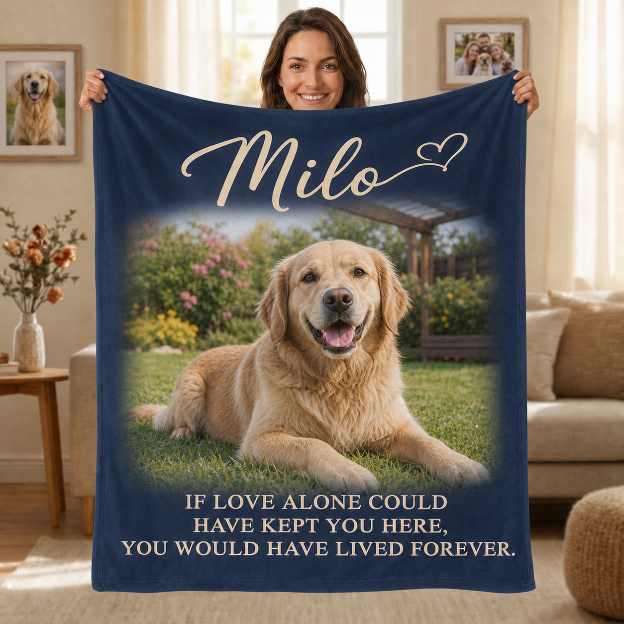 Customized Dog Photo Blanket with Name, Personalized Pet Memorial Blanket