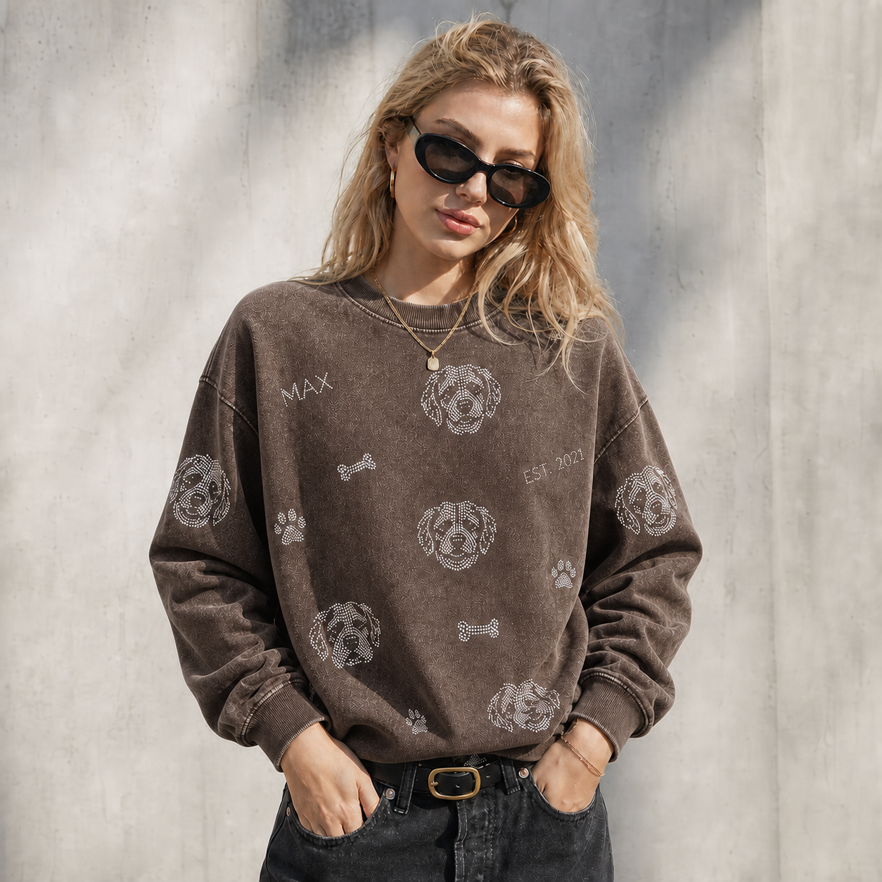 Custom Rhinestone Pet Portrait Washed Sweatshirt