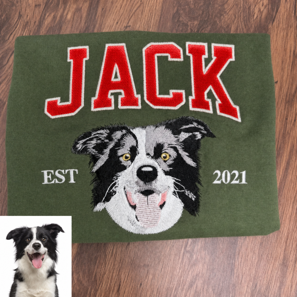 Custom Pet Portrait EST Sweatshirt, Velvet Applique Dog Embroidery Crewneck, Personalized Pet Lover Gift