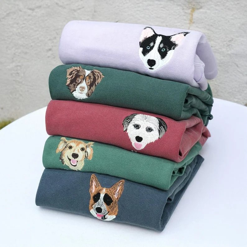 Custom Cat Portrait Embroidered Vintage Wash Sweatshirt T-Shirt