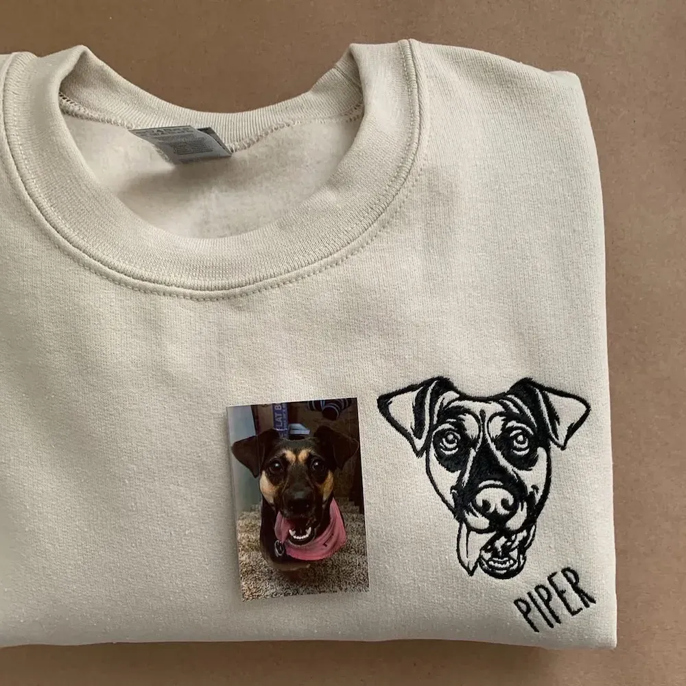 Custom Embroidered Cat Face Sweatshirt from Your Photo with Cat Names on Sleeve
