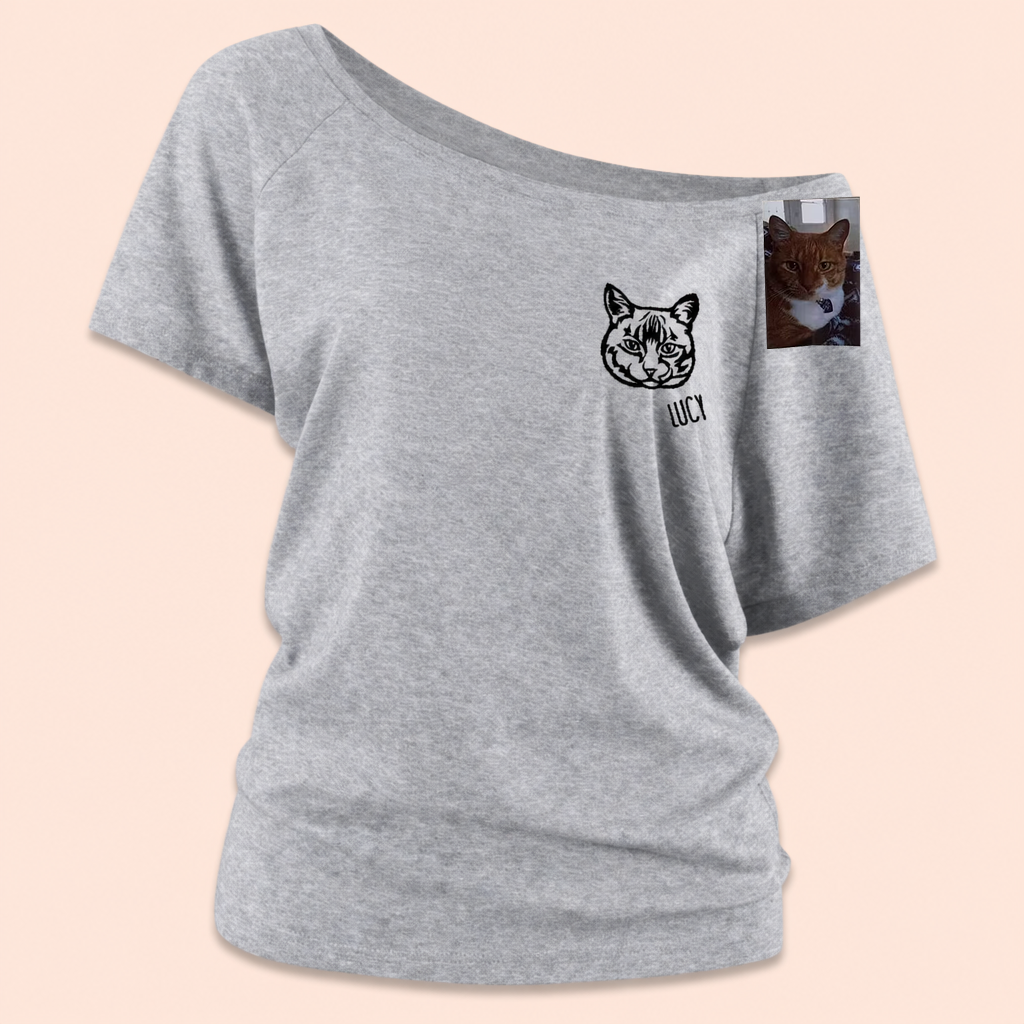 Custom Embroidered Pet Face Off Shoulder Shirt Personalized Gift for Dog And Cat Lovers