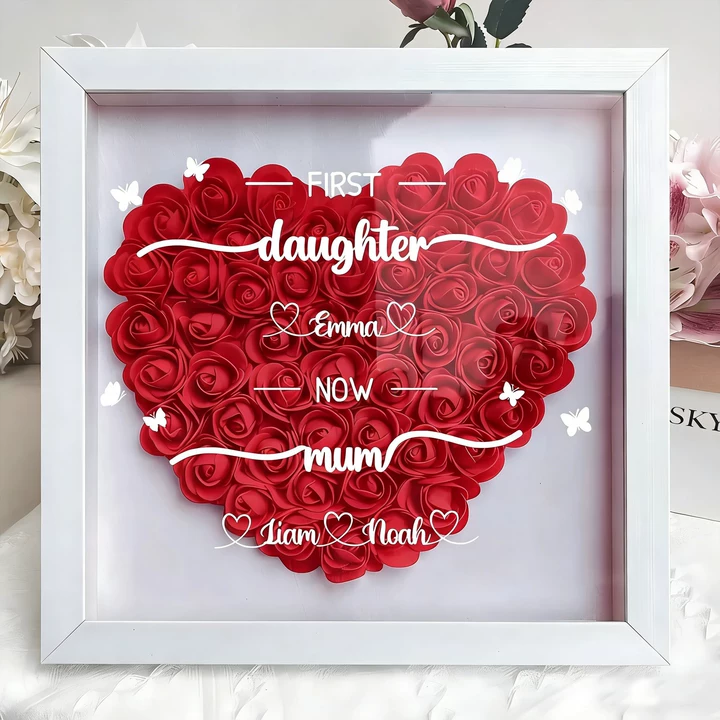 First daughter Now mom - Personalized Flower Shadow Box