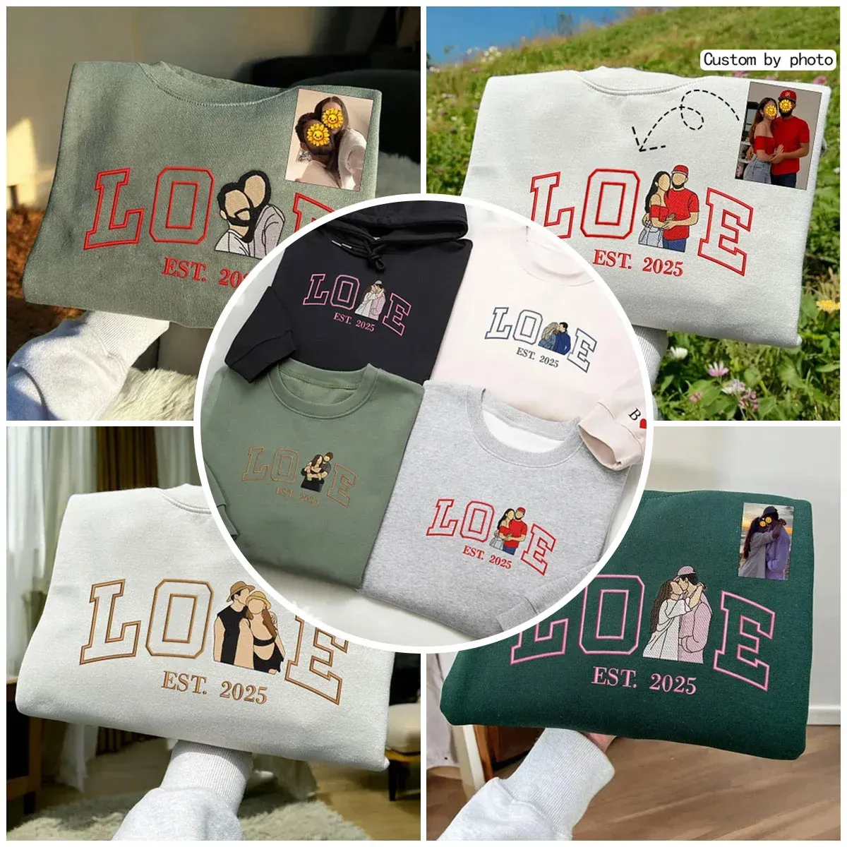 Personalized Embroidered Photo LOVE Est Year Sweatshirt/Hoodie/T-shirt