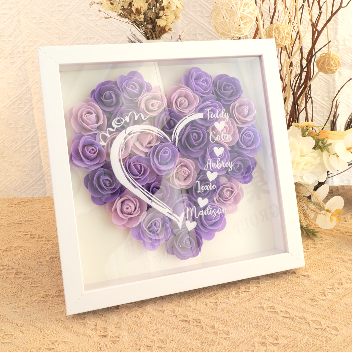 Mommy Hearts - Personalized Flower Shadow Box-forlovever