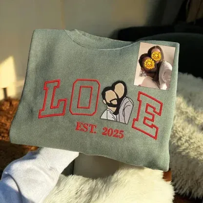 Personalized Embroidered Photo LOVE Est Year Sweatshirt/Hoodie/T-shirt