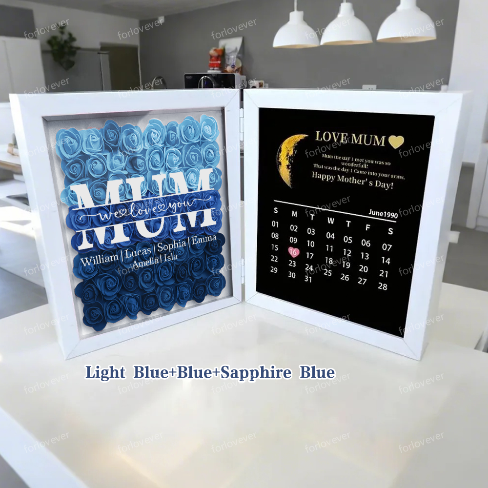 NANA Mum We Love You With REAL MOON PHASE Anniversary Calendar - Personalized Flower Shadow Box-forlovever