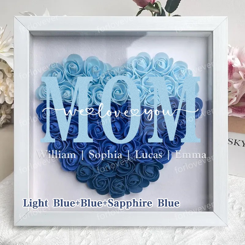 Personalized Mom Flower Shadow Box, Mother's Day Gift, Mom's Rose Frame Box, Flower Gift Box for Mom Grandma Nana, Birthday Gifts for Mom-forlovever