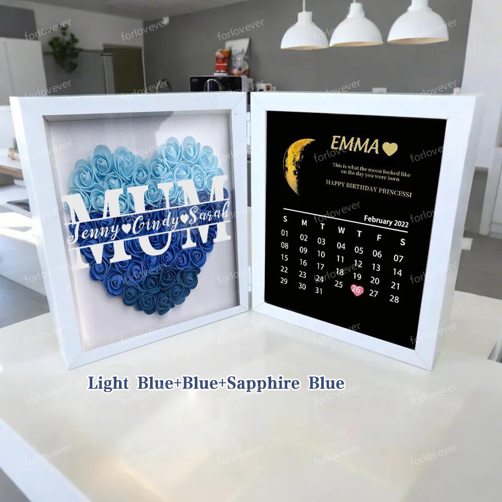 (Mum&Grandmum With Name) With REAL MOON PHASE Anniversary Calendar Custom flower frame-forlovever