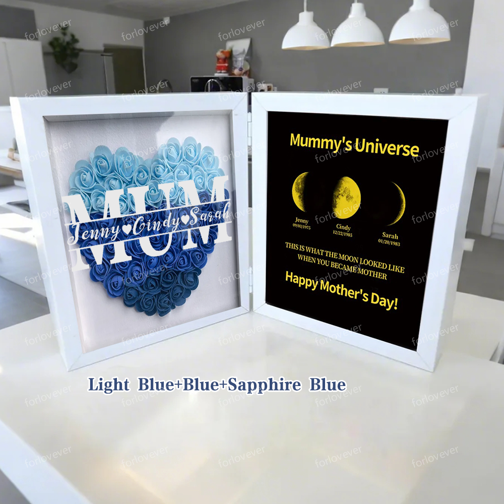 Mother's Day With REAL MOON PHASE Anniversary Calendar - Mummy's Universe Personalized Flower Shadow Box-forlovever