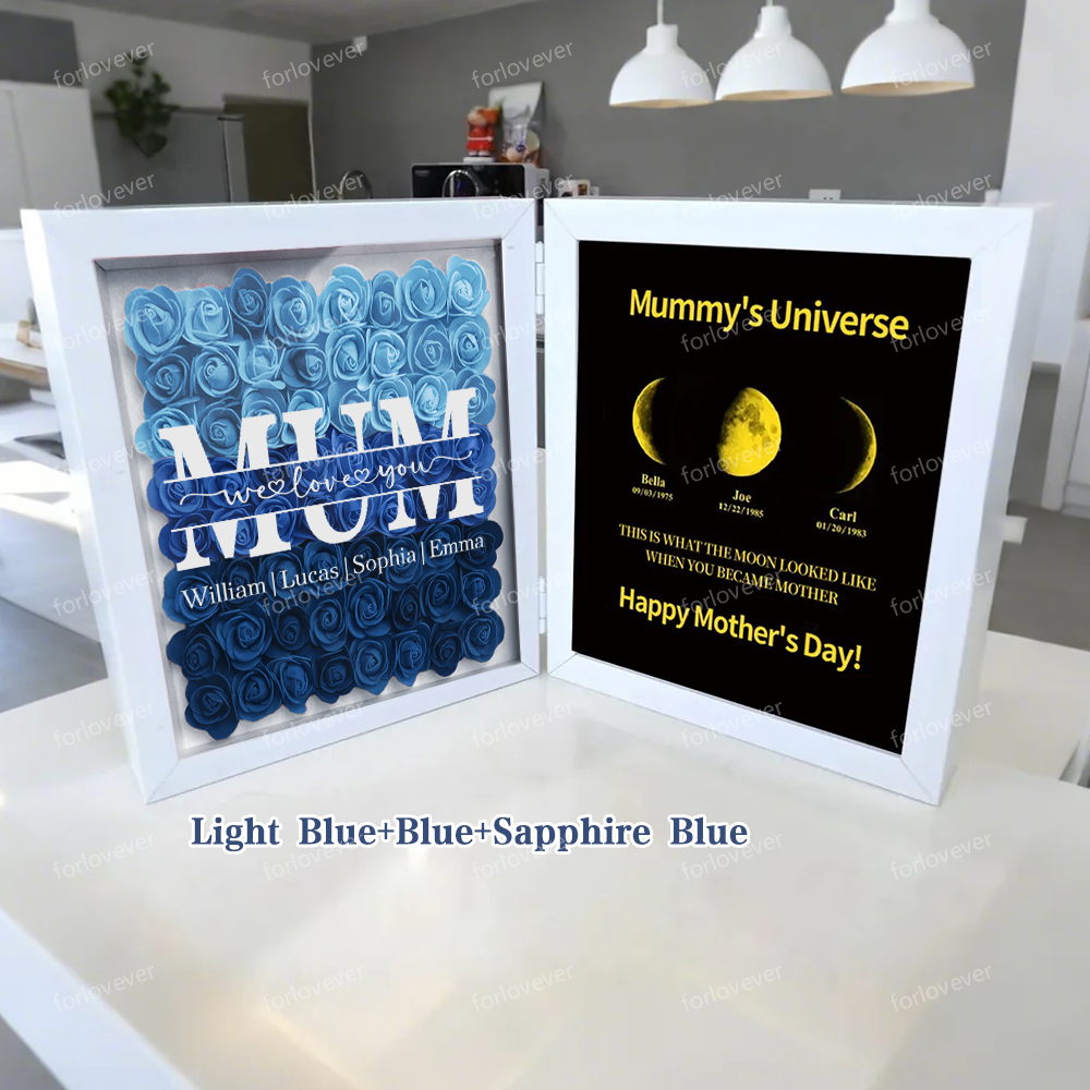 Mum We Love You With REAL MOON PHASE Anniversary Calendar - Mummy's Universe Personalized Square Shape Flower Shadow Box-forlovever