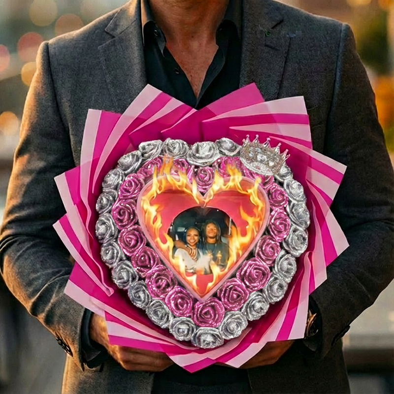 Will You Be My GF-Glitter Rose Profess Burning Rose Burn away bouquet