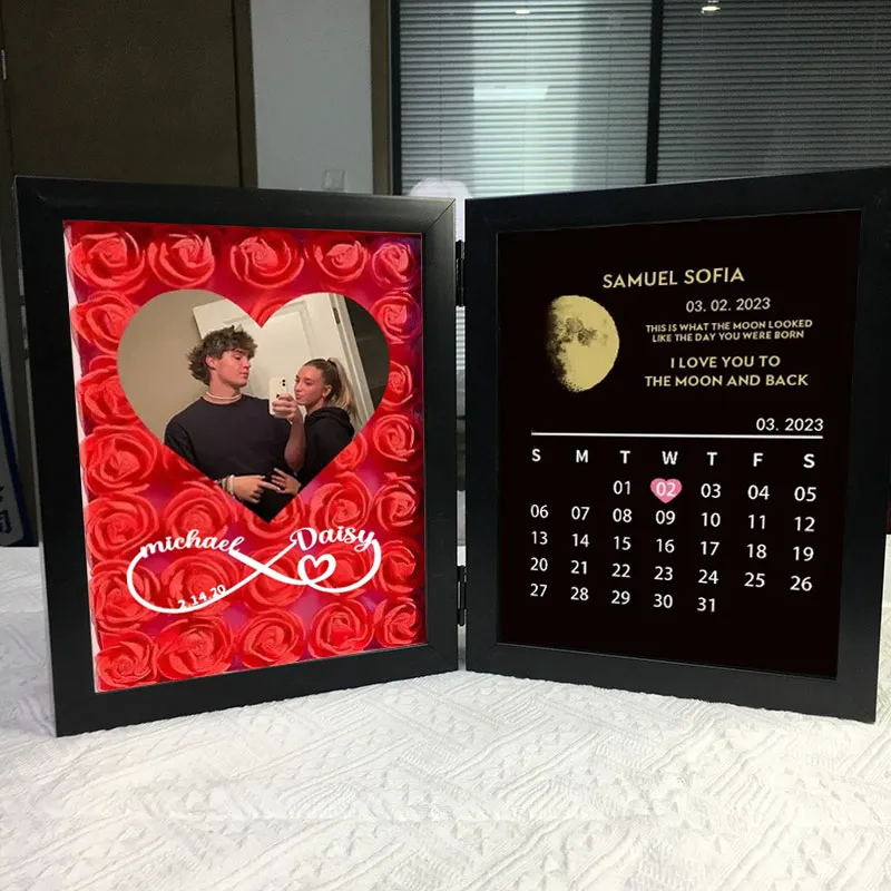 (Infinity Sign With Names) Custom Flowers Frame with REAL MOON PHASE Anniversary Calendar🌺