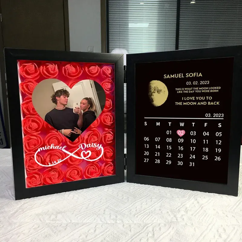 (Infinity Sign With Names) Custom Flowers Frame with REAL MOON PHASE Anniversary Calendar🌺