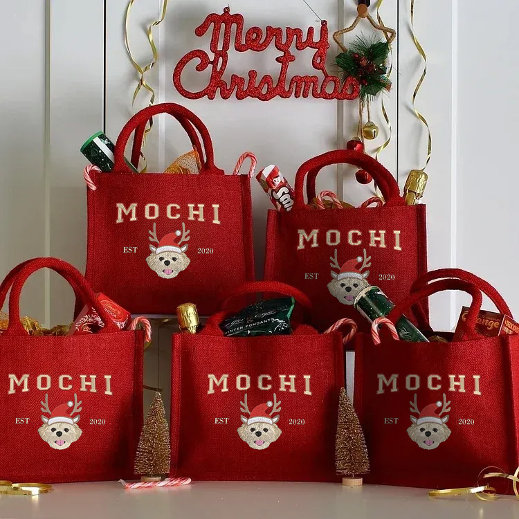 Custom Pet Photo Personalized Preppy Style Embroidered Christmas Gift Party Bags