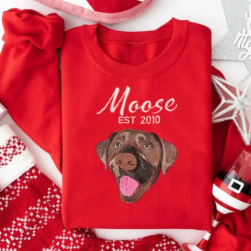 EST Personalized Pet Portrait Embroidered Hoodie, Custom Pet Lover Gift