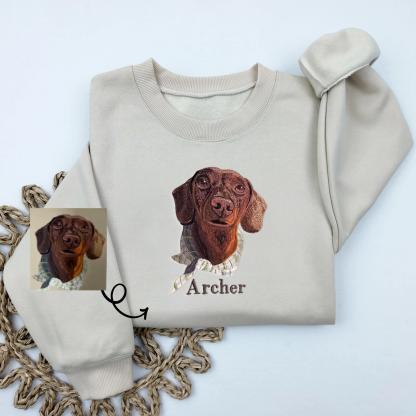 Full Color Pet Portrait Embroidered Sweatshirt,Custom Dog, Cat & Horse Face with Name/Date