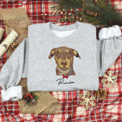 Custom Pet Portrait Embroidered Sweatshirt, Dog Lover Gift Idea