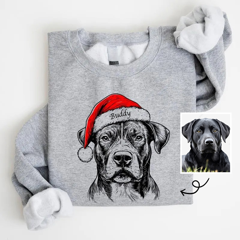 Custom Pet Christmas Sweatshirt - Personalized Dog/Cat Santa Hat Graphic Hoodie