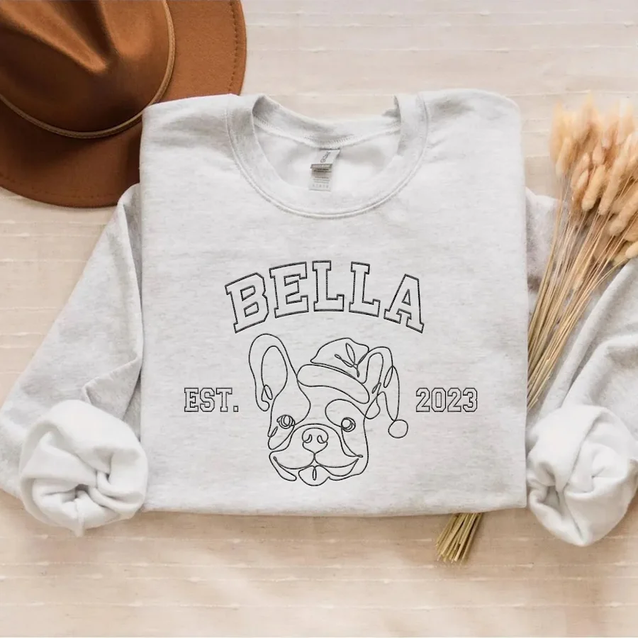 Custom Embroidered Pet Silhouette Christmas Sweatshirts, Perfect Christmas Gift For Pet Lovers