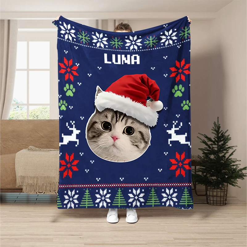 Custom Pet Portrait Christmas Blanket, Photo-Customized Personalized Pet Blanket