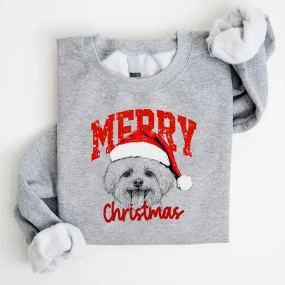 Custom Pet Portrait Christmas Sweatshirt - Personalized Dog/Cat Santa Hat Hoodie