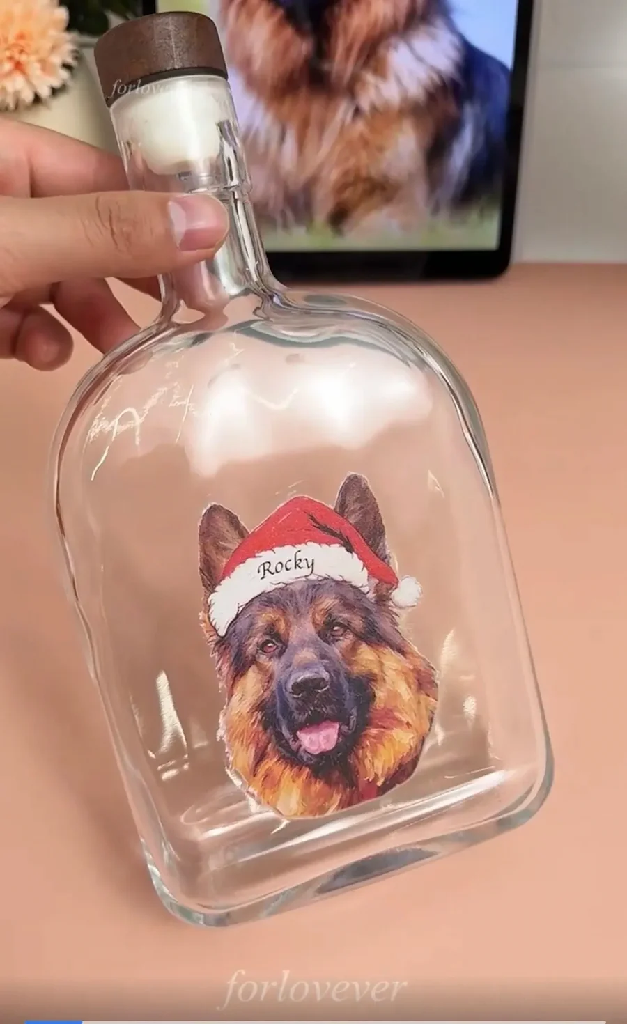Custom Pet Portrait Christmas Oil Painting Style Whiskey Bottle