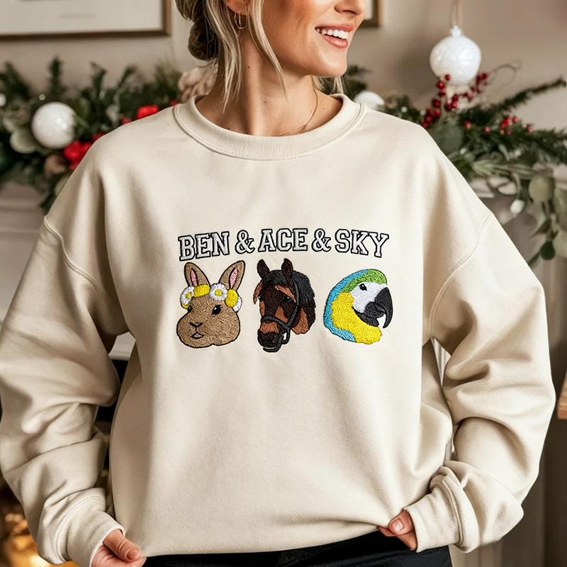 Custom Bird/Guinea Pig/Horse/Hamster Other Pet Photo Christmas Classic Embroidered Sweatshirt/Hoodie