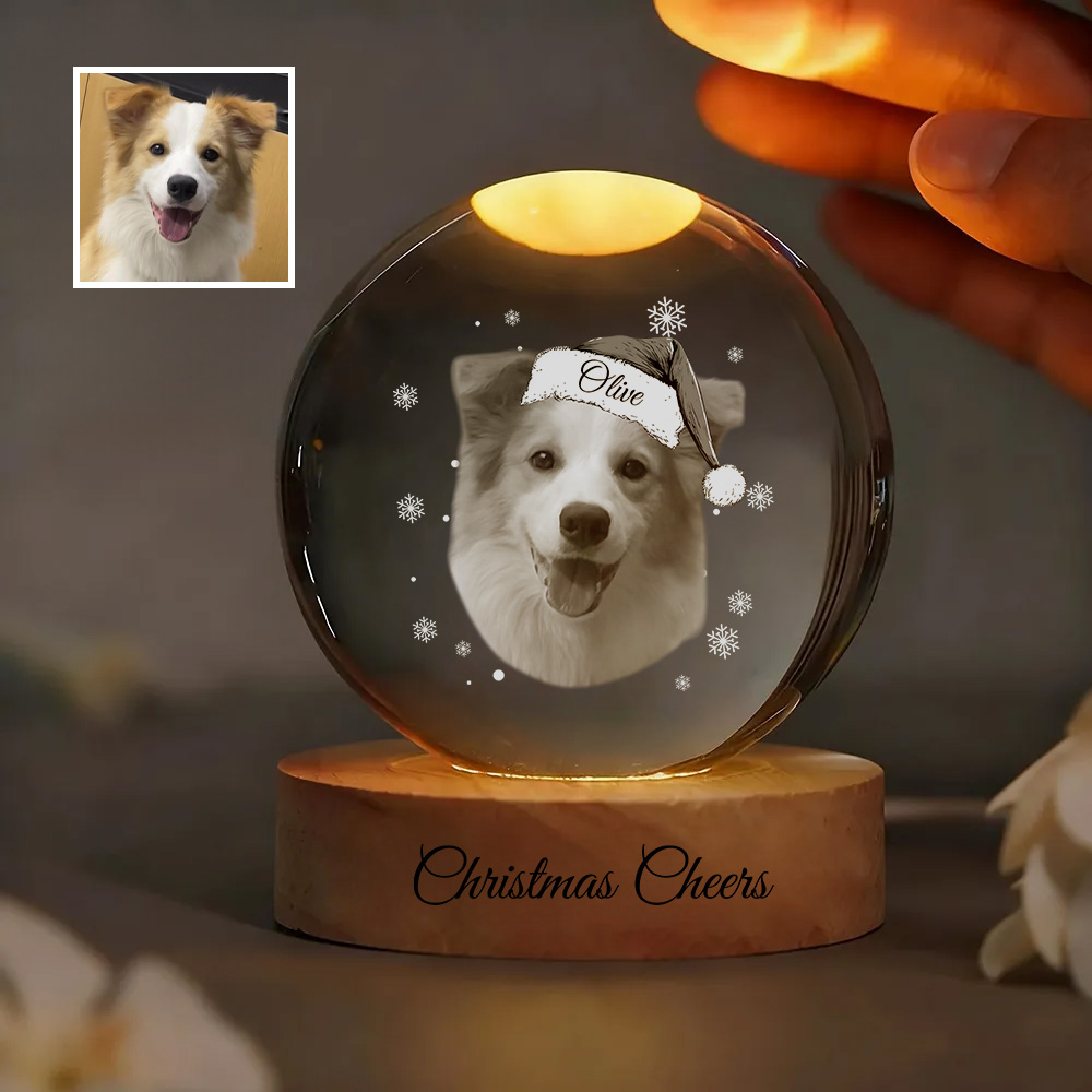 Customized pet face photo Christmas crystal ball night light