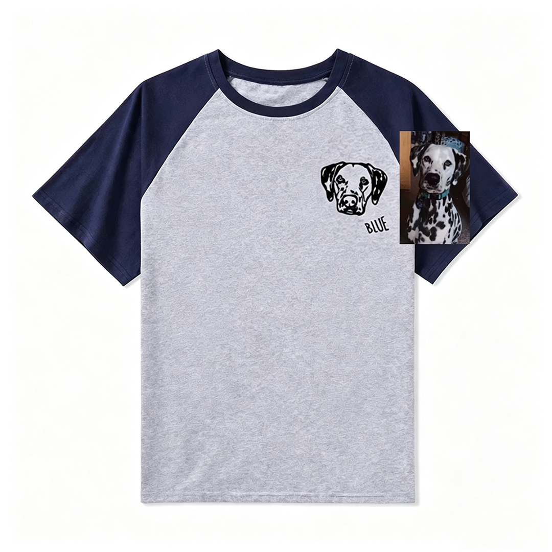 Custom Embroidered Pet Face Raglan T Shirt Personalized Gift for Dog And Cat Lovers