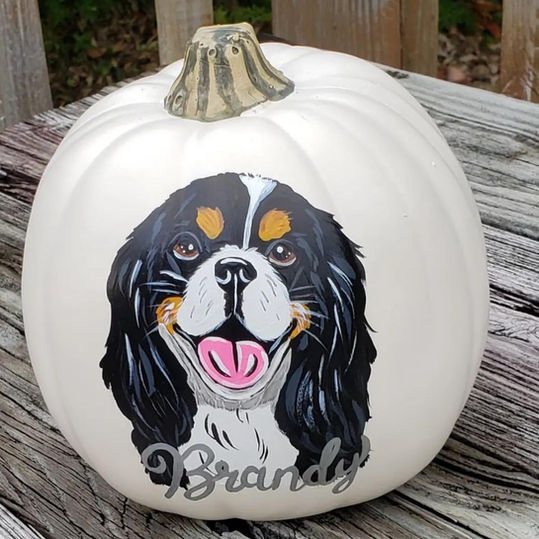 Custom Hand-Painted Pet Portrait Pumpkin, Personalized Dog & Cat Halloween Decor, Faux Pumpkin Pet Memorial & Fall Home Decoration