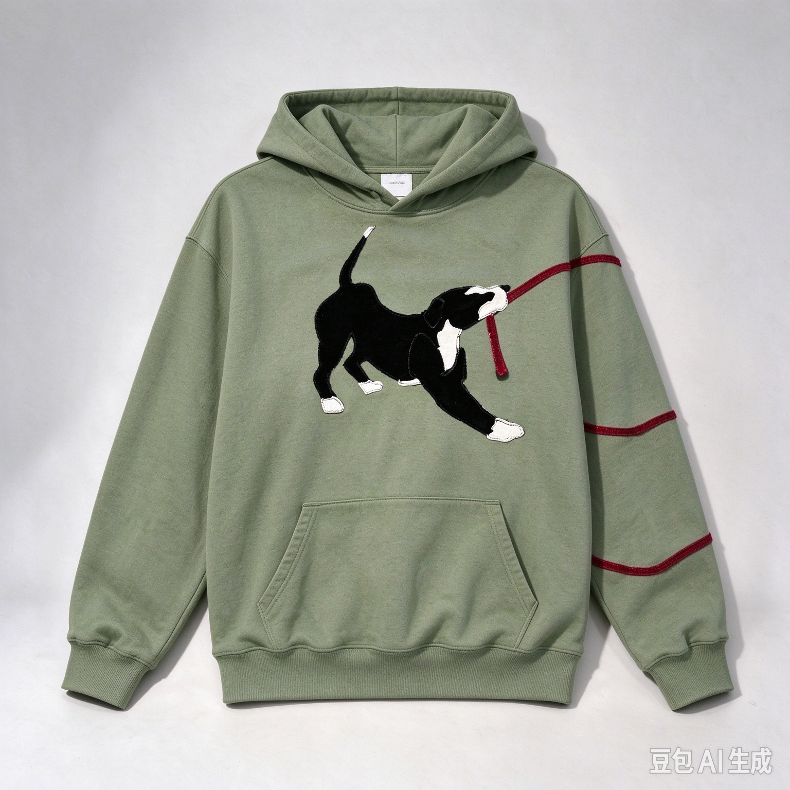 Playful Dog Leash Appliqué Embroidered Crewneck Sweatshirt