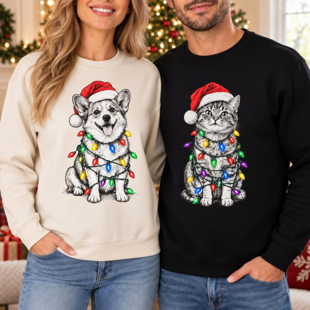 Custom Pet Photo Christmas Sweatshirt, Personalized Holiday Crewneck, Christmas Gift for Pet Lovers