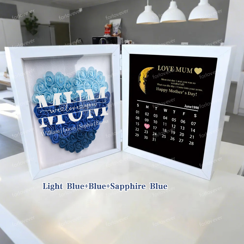 Mum We Love You With REAL MOON PHASE Anniversary Calendar - Personalized Flower Shadow Box-forlovever