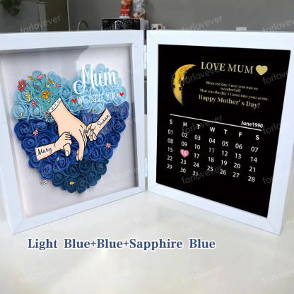 Mum We Love You With REAL MOON PHASE Anniversary Calendar - Personalised Mum & Grandma Flower Shadow Box with Names-forlovever