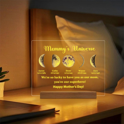 Led Light Wood Base with text and date - Mommy's Universe-forlovever