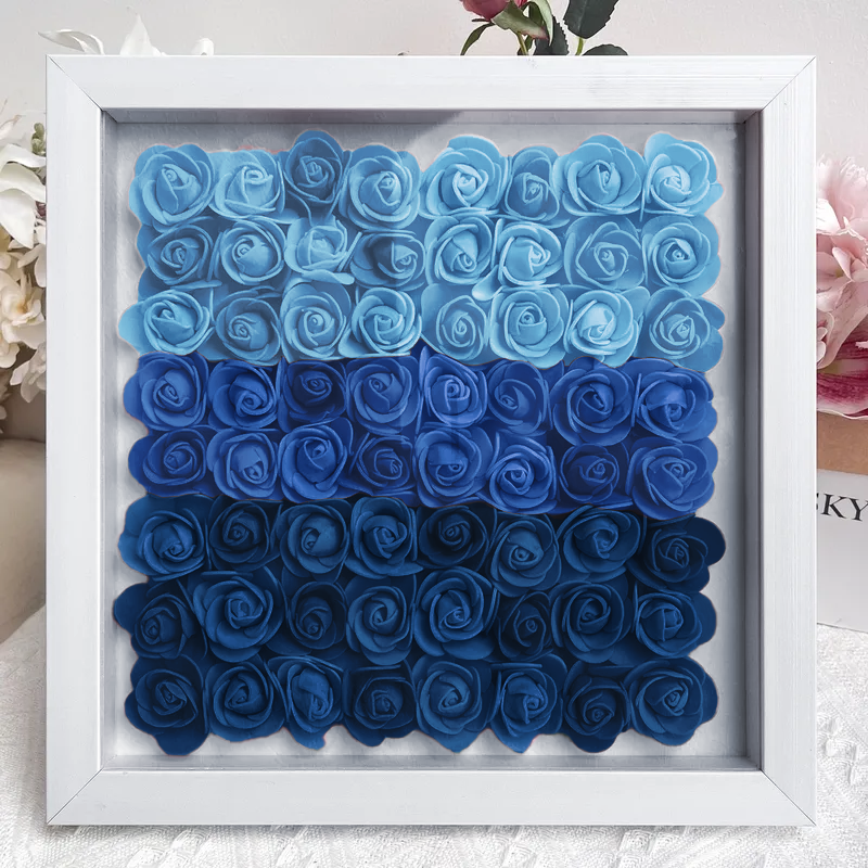 Personalized Flower Shadow Box With Led Light (Rainbow Light) - Family