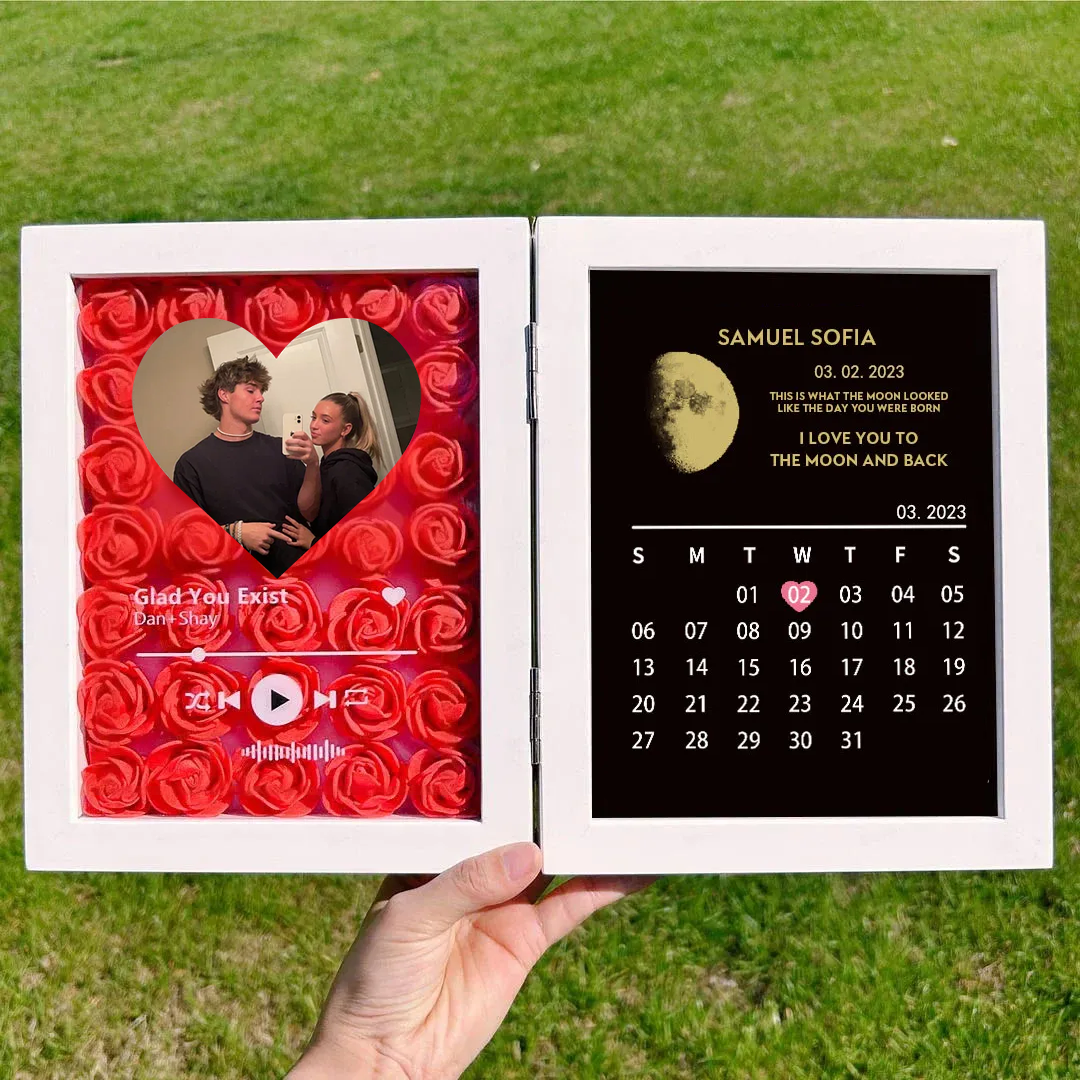 (With Song) Custom Flowers Frame with REAL MOON PHASE Anniversary Calendar🌺-forlovever