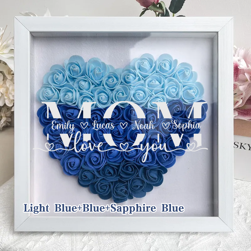  MOM-Love you- Personalized Flower Shadow Box Custom Name & Text Heart Rose Frame Decorations Mother's Day Gift-forlovever