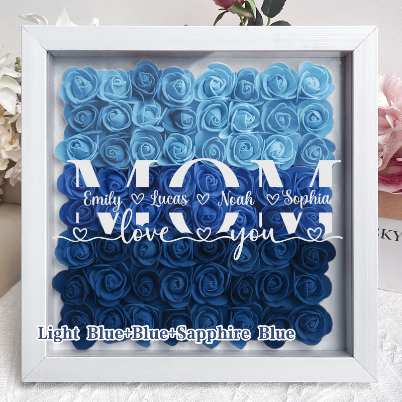 MOM-Love you- Personalized Flower Shadow Box Custom Name & Text Square Rose Frame Decorations Mother's Day Gift-forlovever