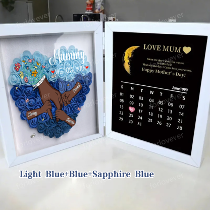 Mum We Love You With REAL MOON PHASE Anniversary Calendar - Personalised Mum & Grandma Flower Shadow Box with Names-forlovever