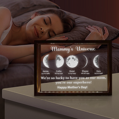Led light frame with text and date - Mom's universe-forlovever