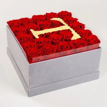 25 Flat-Box Glitter Rose Box With Initial Couple Gift