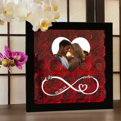 (Infinity Sign With Names) Custom Full Flower Shadow Box with Photo-forlovever