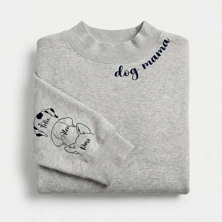 I Wear My Heart On My Sleeve Custom Pet Ears Embroidered Mockneck Sweatshirt