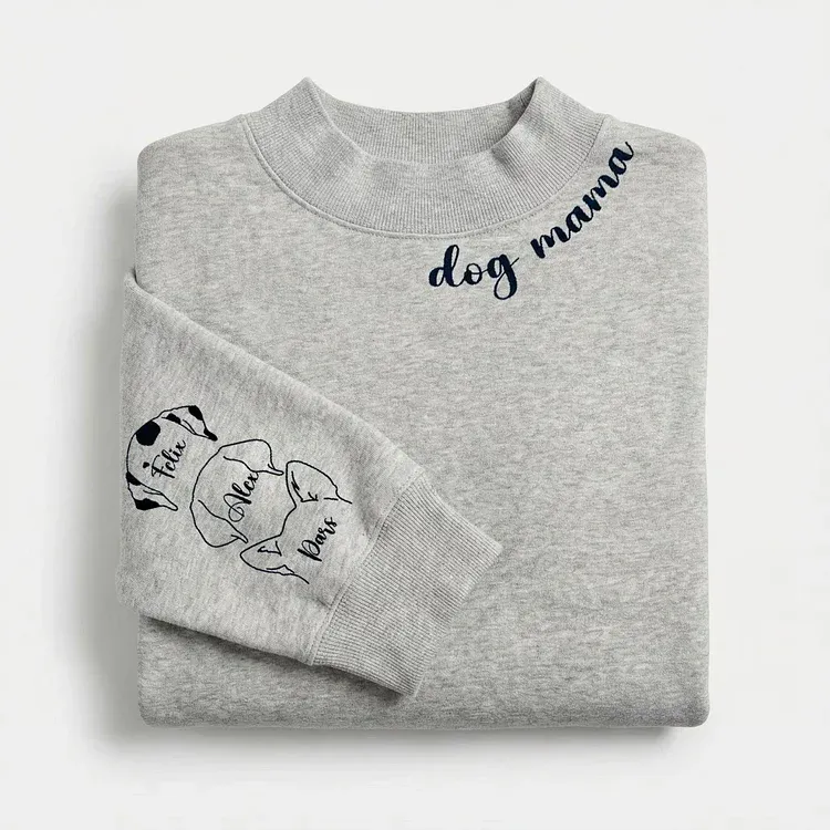 I Wear My Heart On My Sleeve Custom Pet Ears Embroidered Mockneck Sweatshirt