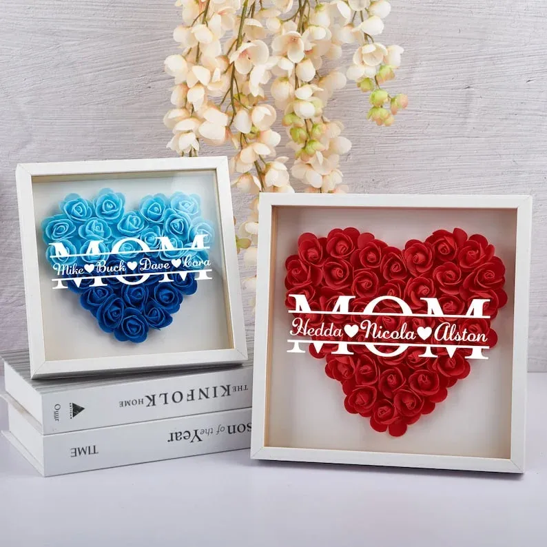 Mom Heart Shaped Monogram Flower Shadow Box With Carnation Best Gift-forlovever