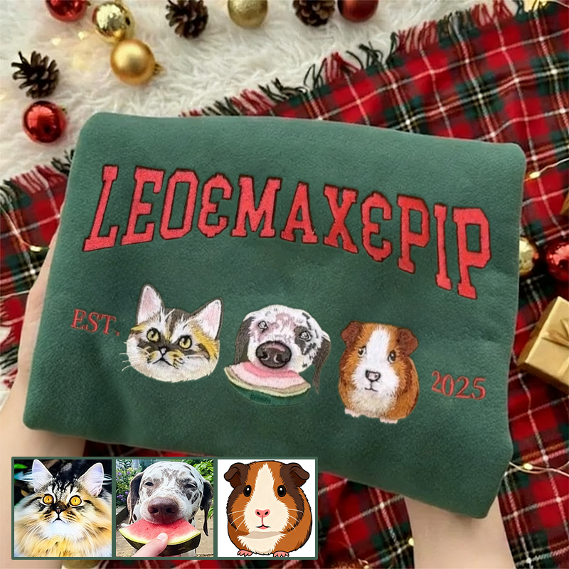 Custom Pet Photo Christmas Classic Embroidered Sweatshirt/Hoodie